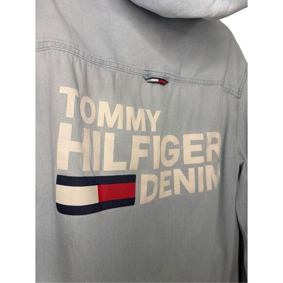 Vintage Tommy Hilfiger Men’s Small Denim Jacket Zip Lightweight Oversized Y2K - Picture 5 of 7